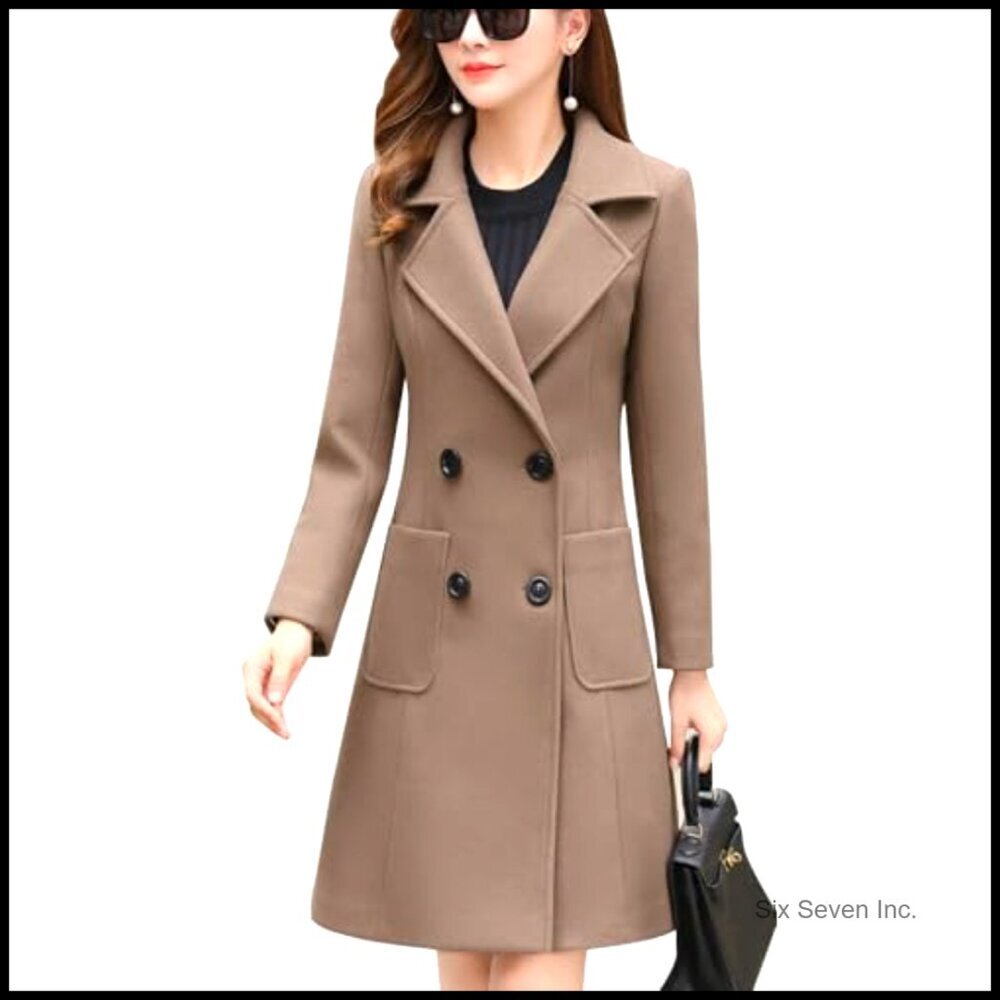 Wool Blend Double Breasted Overcoat with Notched Collar and Belted Back - Picture 2 of 6